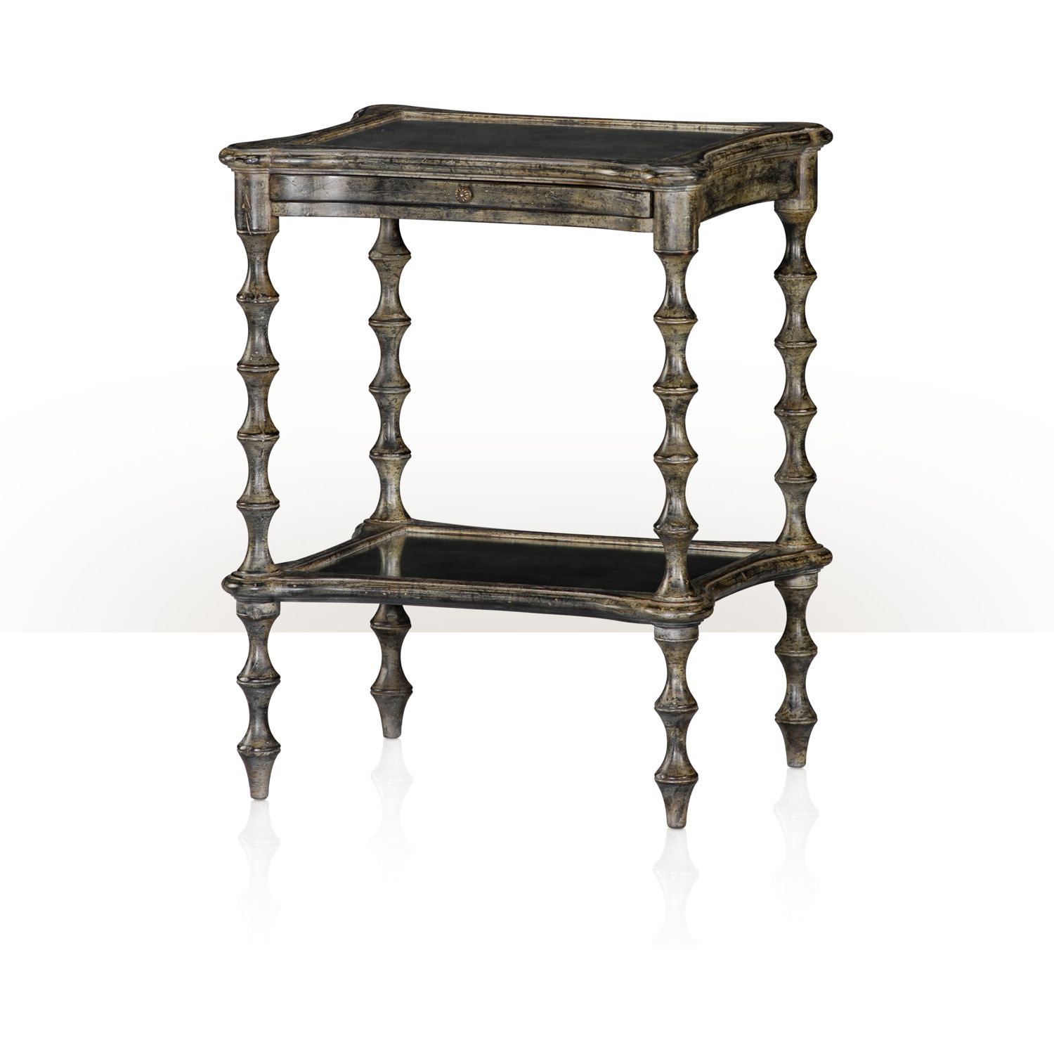 An Aegean finish and antiqued mirror inset lamp table